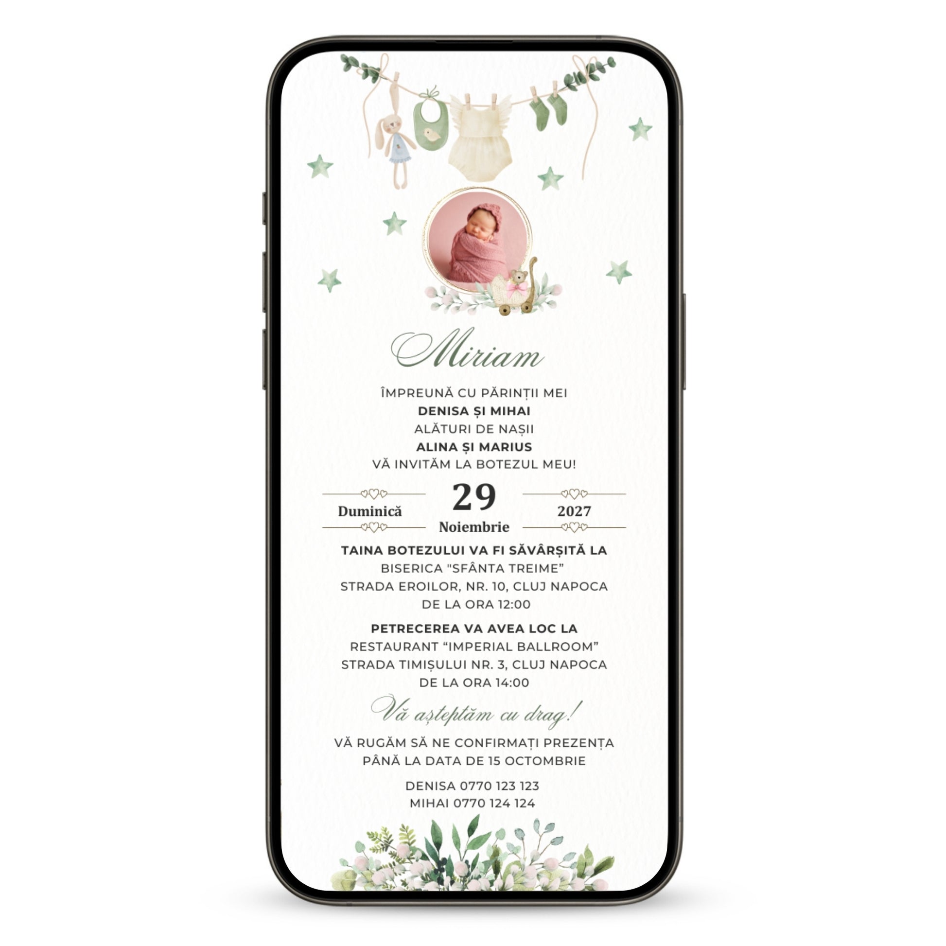 Invitatie Botez Ella, Format Digital-BalloonEvents.ro