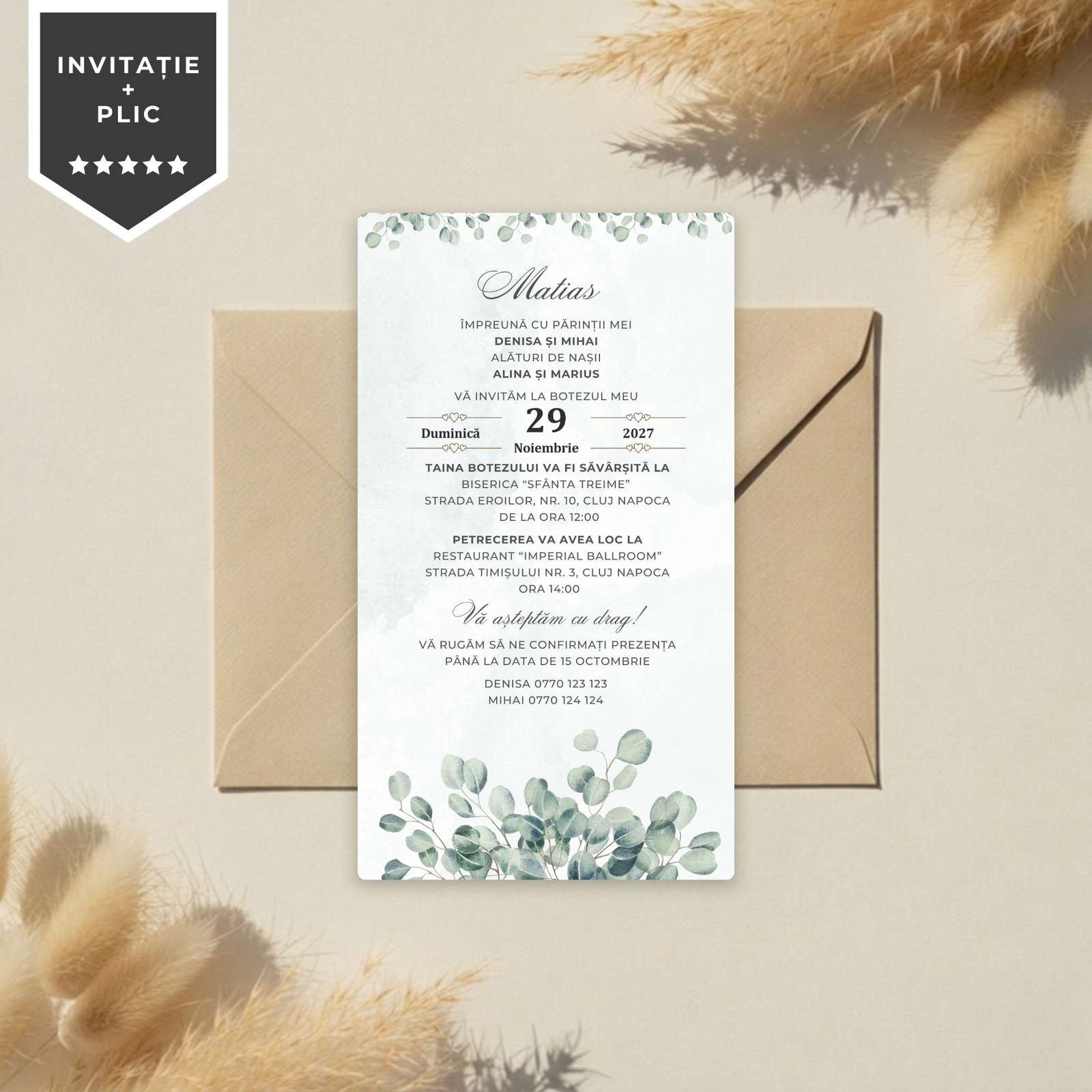 Invitatie Botez Eucalyptus, Format Digital-BalloonEvents.ro