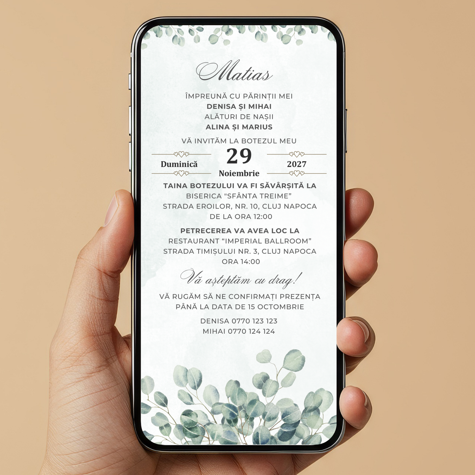 Invitatie Botez Eucalyptus, Format Digital-BalloonEvents.ro