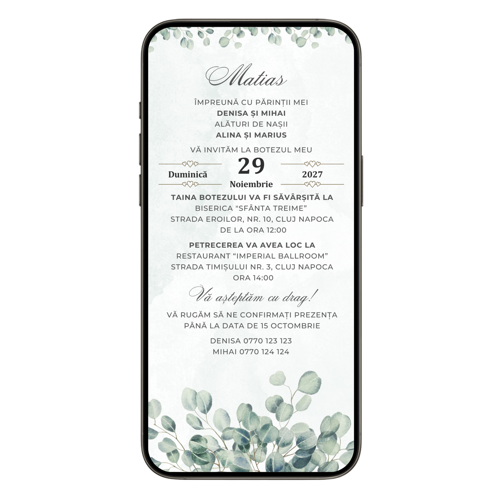 Invitatie Botez Eucalyptus, Format Digital-BalloonEvents.ro