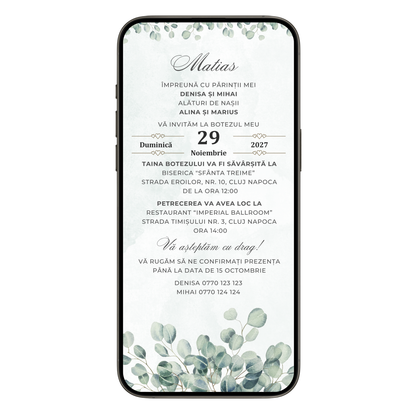 Invitatie Botez Eucalyptus, Format Digital-BalloonEvents.ro