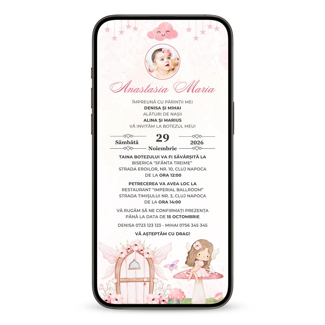 Invitatie Botez Fairy Princess, Format Digital-BalloonEvents.ro