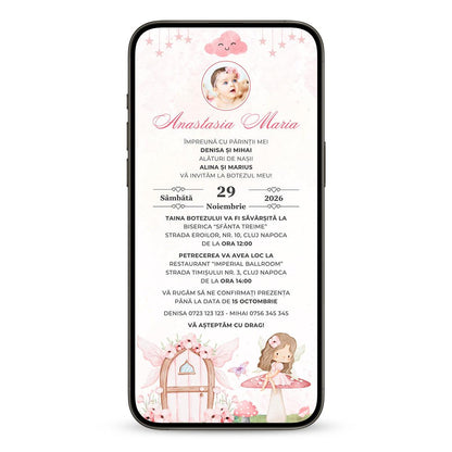 Invitatie Botez Fairy Princess, Format Digital-BalloonEvents.ro