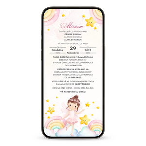 Invitatie Botez Fairy Princess Lady, Format Digital