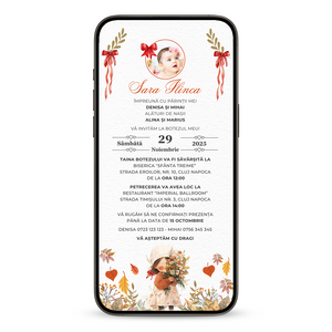 Invitatie Botez Fetita Retro, Format Digital