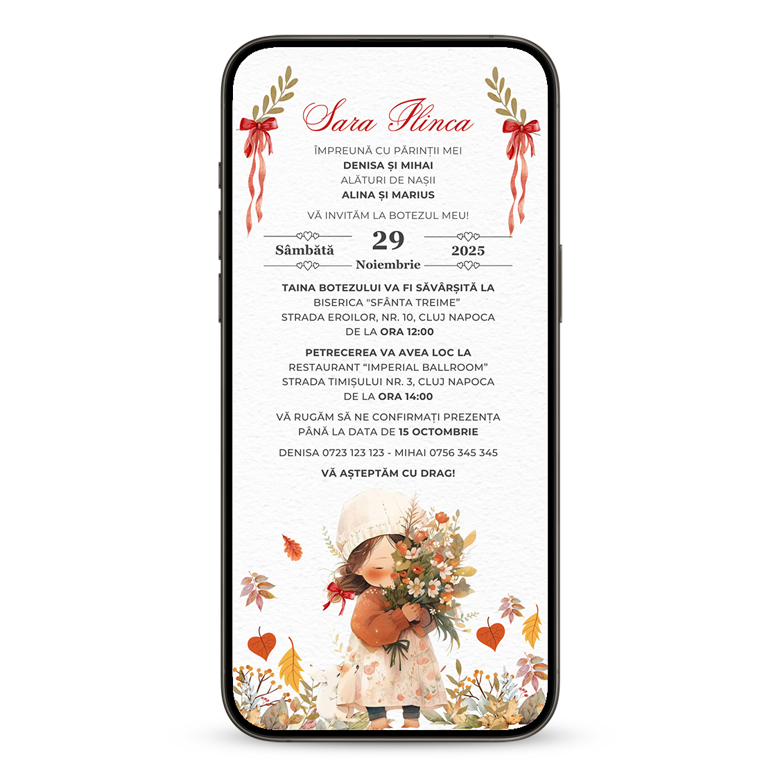 Invitatie Botez Fetita Retro, Format Digital-BalloonEvents.ro