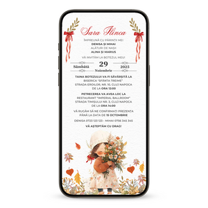 Invitatie Botez Fetita Retro, Format Digital-BalloonEvents.ro