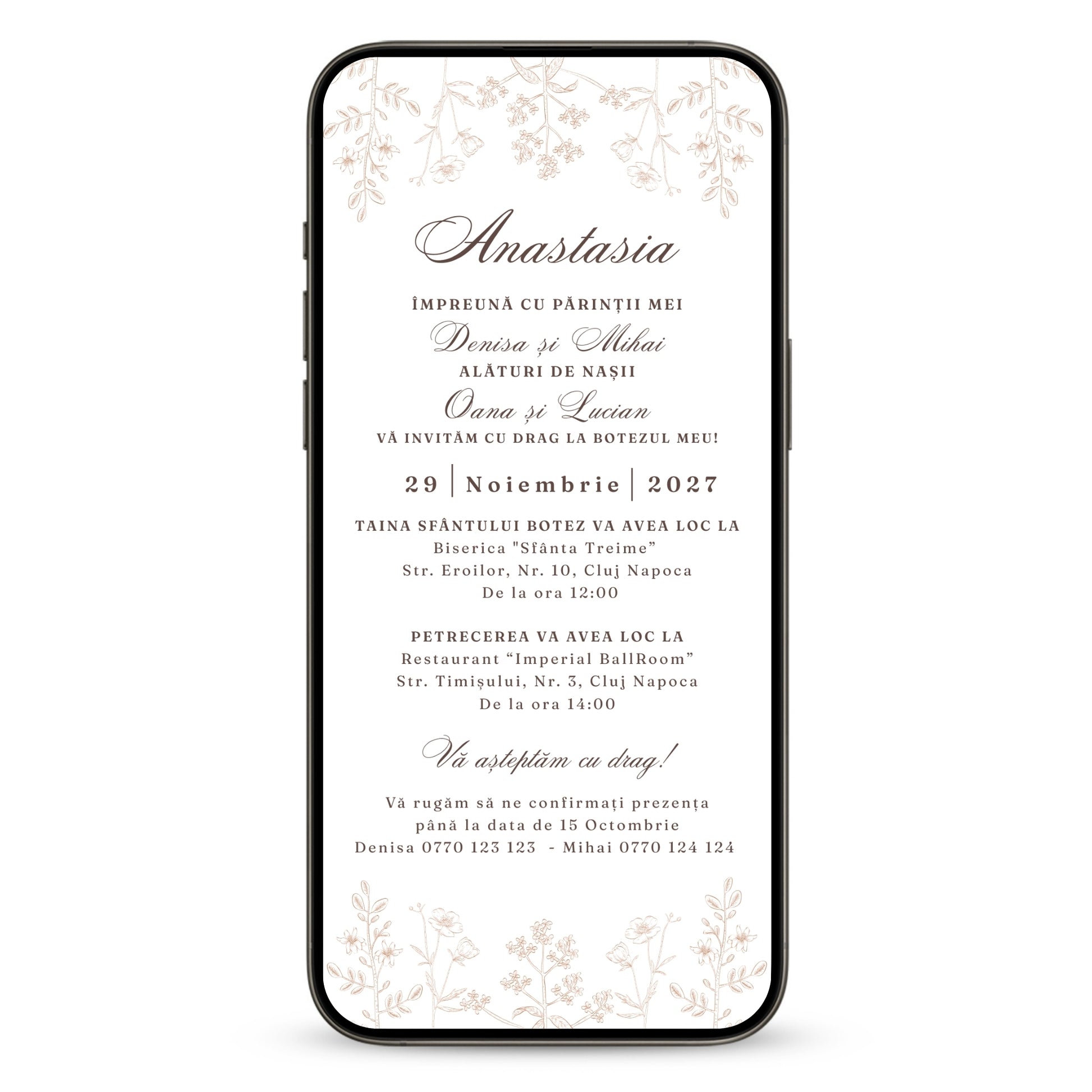 Invitatie Botez Flowers, Format Digital-BalloonEvents.ro