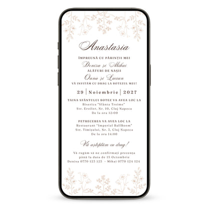 Invitatie Botez Flowers, Format Digital-BalloonEvents.ro