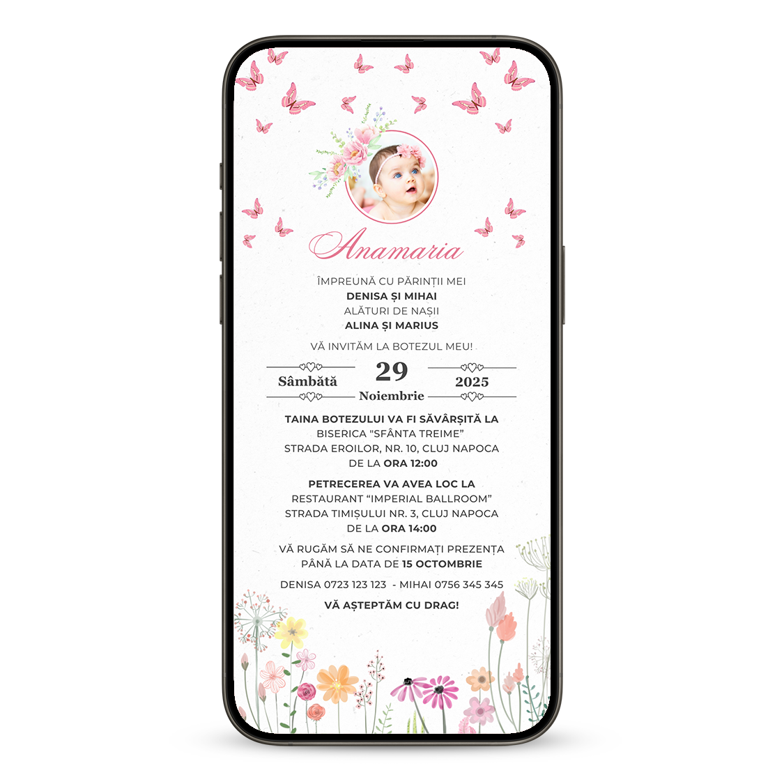 Invitatie Botez Fluturasi, Format Digital-BalloonEvents.ro