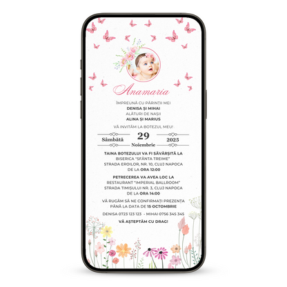 Invitatie Botez Fluturasi, Format Digital-BalloonEvents.ro