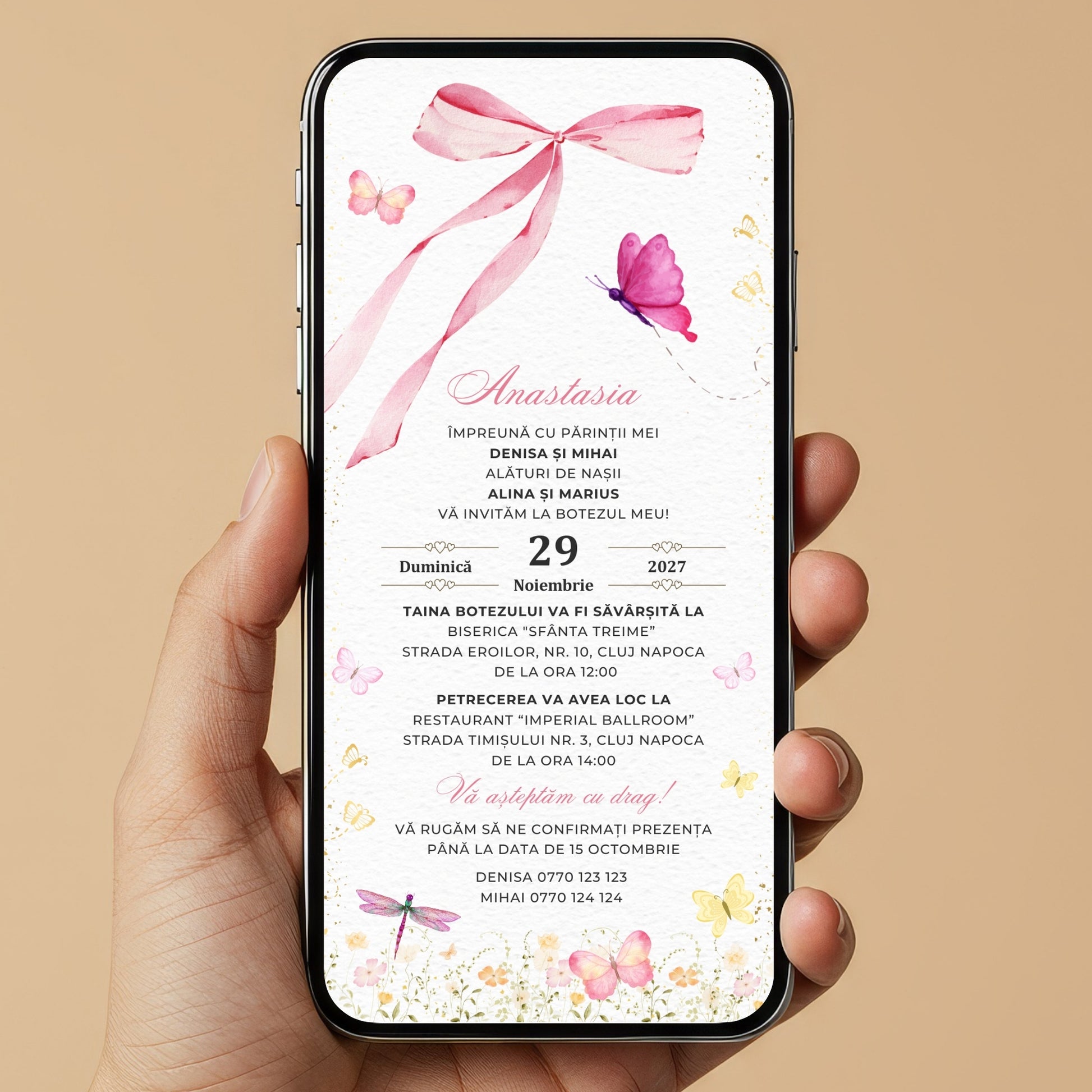 Invitatie Botez Fluturasi si Fundita, Format Digital-BalloonEvents.ro