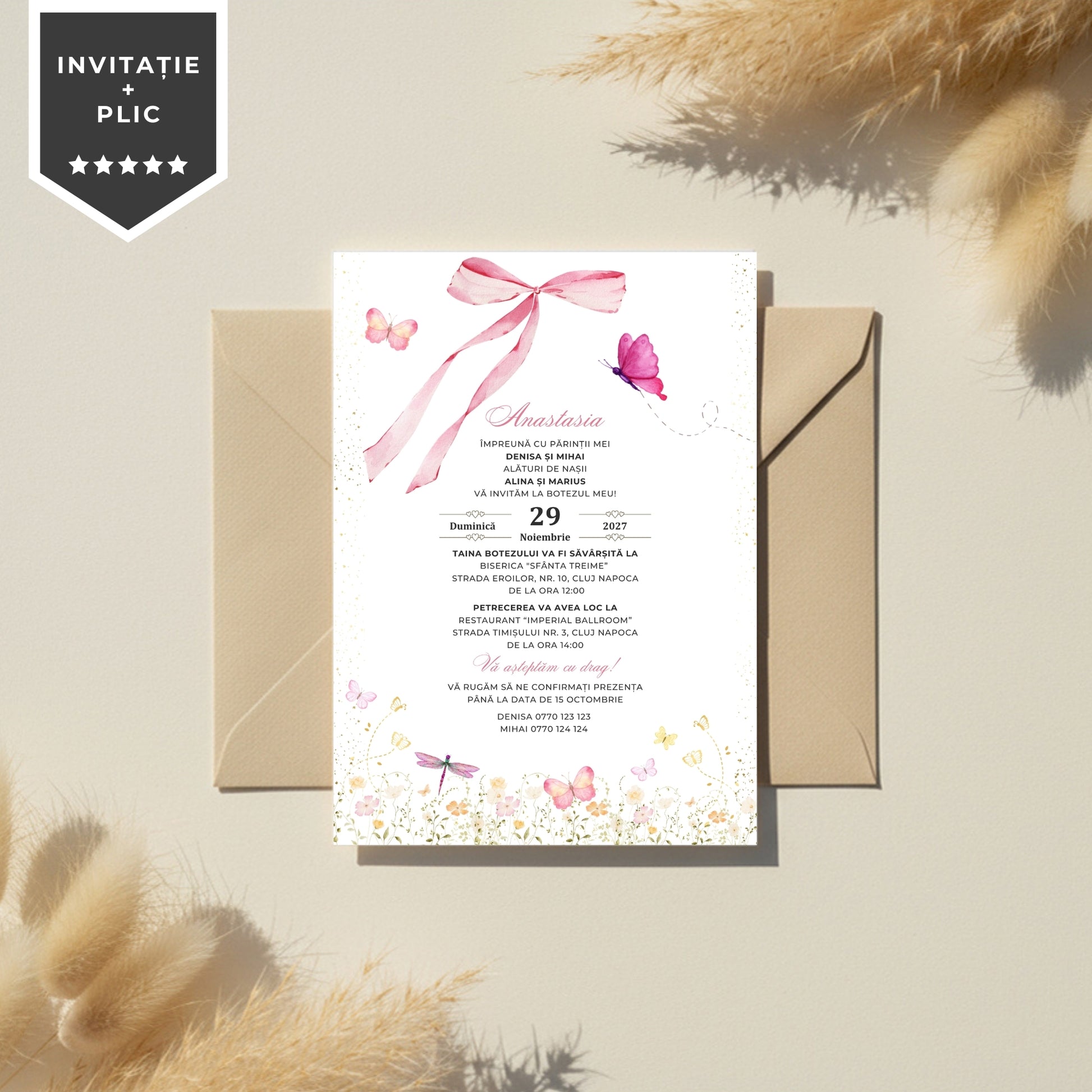 Invitatie Botez Fluturasi si Fundita, Format Digital-BalloonEvents.ro