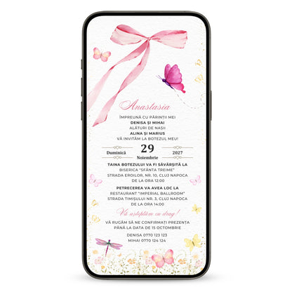 Invitatie Botez Fluturasi si Fundita, Format Digital-BalloonEvents.ro
