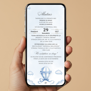 Invitatie Botez Fly With Me, Format Digital-BalloonEvents.ro