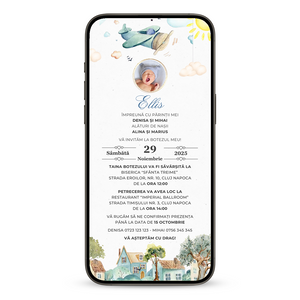 Invitatie Botez Fly With Me, Format Digital-BalloonEvents.ro