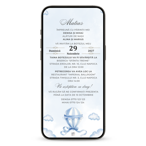 Invitatie Botez Fly With Me, Format Digital-BalloonEvents.ro