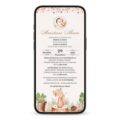 Invitatie Botez Forest Beauty, Format Digital-BalloonEvents.ro