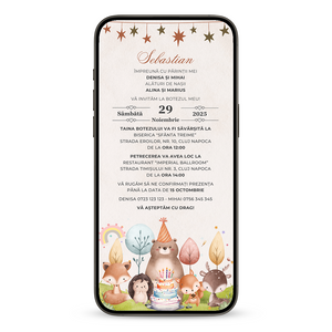 Invitatie Botez Forest Friends, Format Digital-BalloonEvents.ro
