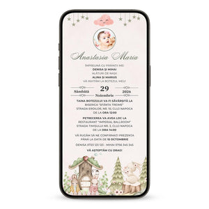 Invitatie Botez Forest Friends Iepuras, Format Digital-BalloonEvents.ro