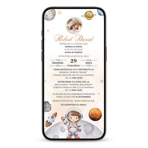 Invitatie Botez Galaxy, Format Digital-BalloonEvents.ro