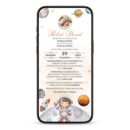 Invitatie Botez Galaxy, Format Digital-BalloonEvents.ro