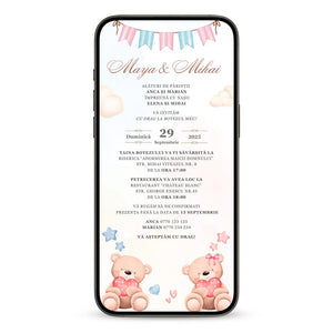 Invitatie Botez Gemeni Love, Baiat Si Fetita, Format Digital-BalloonEvents.ro