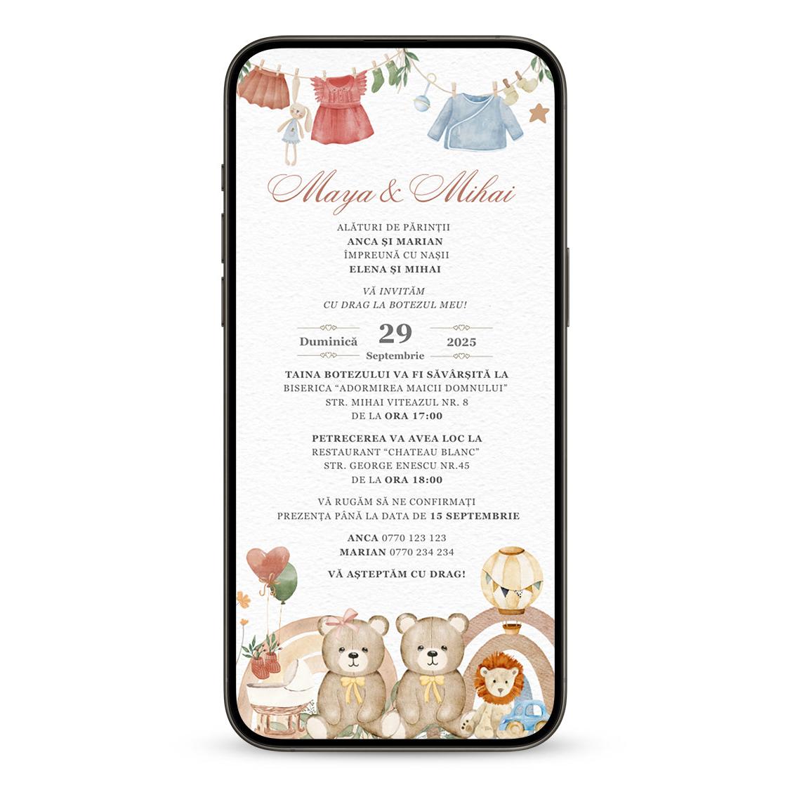 Invitatie Botez Gemeni Toys, Baietel Si Fetita, Format Digital-BalloonEvents.ro