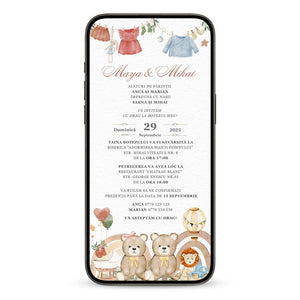 Invitatie Botez Gemeni Toys, Baietel Si Fetita, Format Digital-BalloonEvents.ro