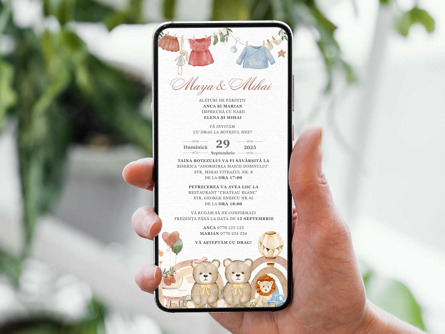 Invitatie Botez Gemeni Toys, Baietel si Fetita, Format Digital