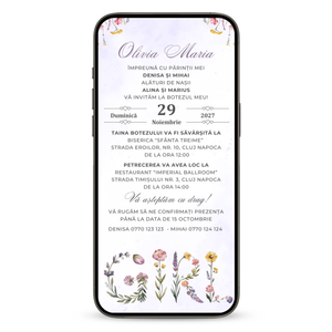 Invitatie Botez Girl Flowers, Format Digital-BalloonEvents.ro