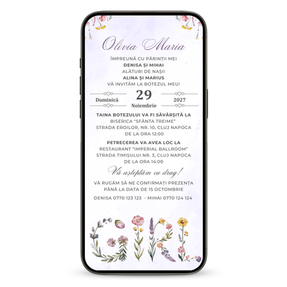 Invitatie Botez Girl Flowers, Format Digital-BalloonEvents.ro