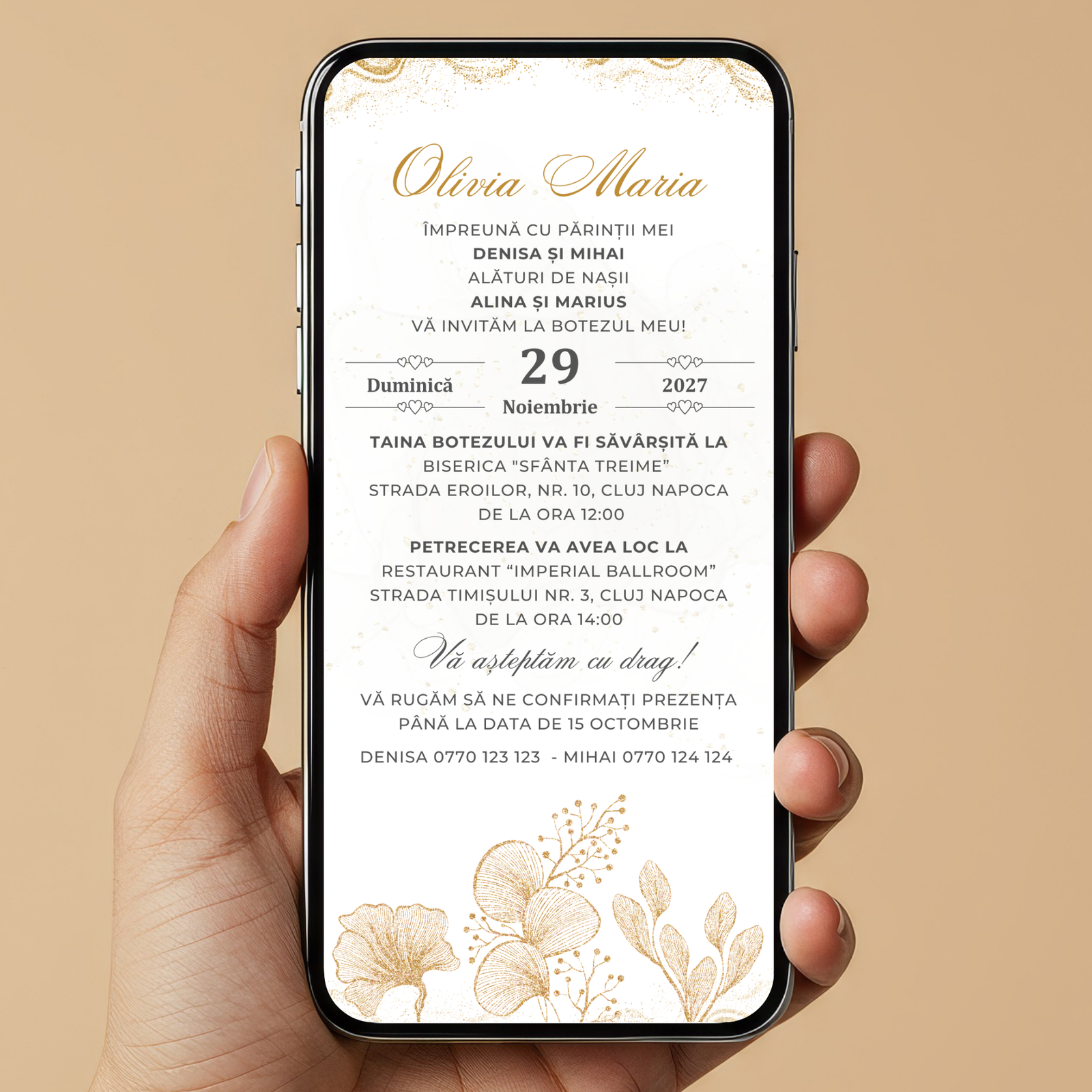 Invitatie Botez Gold Moments, Format Digital-BalloonEvents.ro