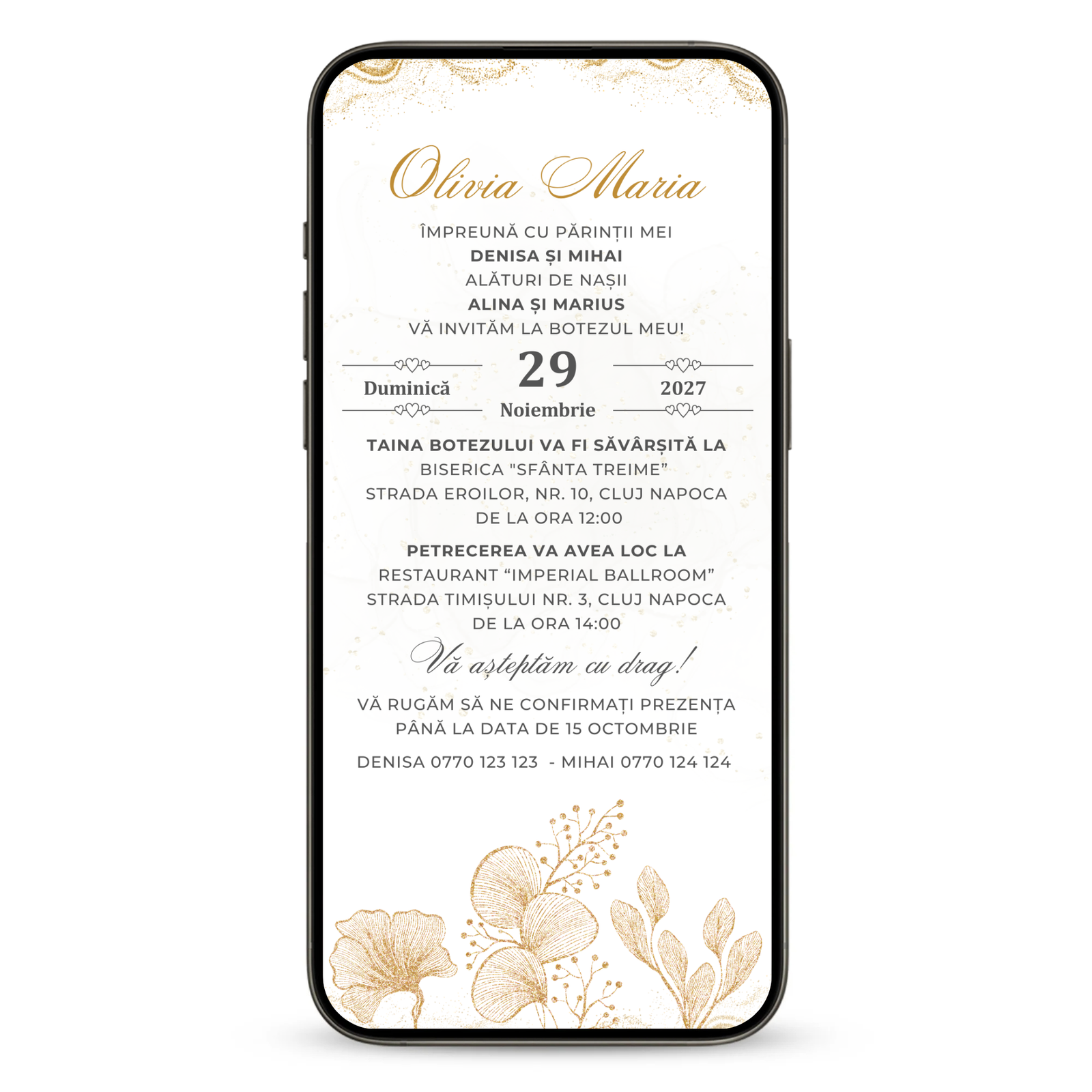 Invitatie Botez Gold Moments, Format Digital-BalloonEvents.ro