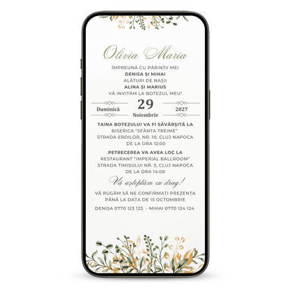 Invitatie Botez Greenery Moments, Format Digital-BalloonEvents.ro