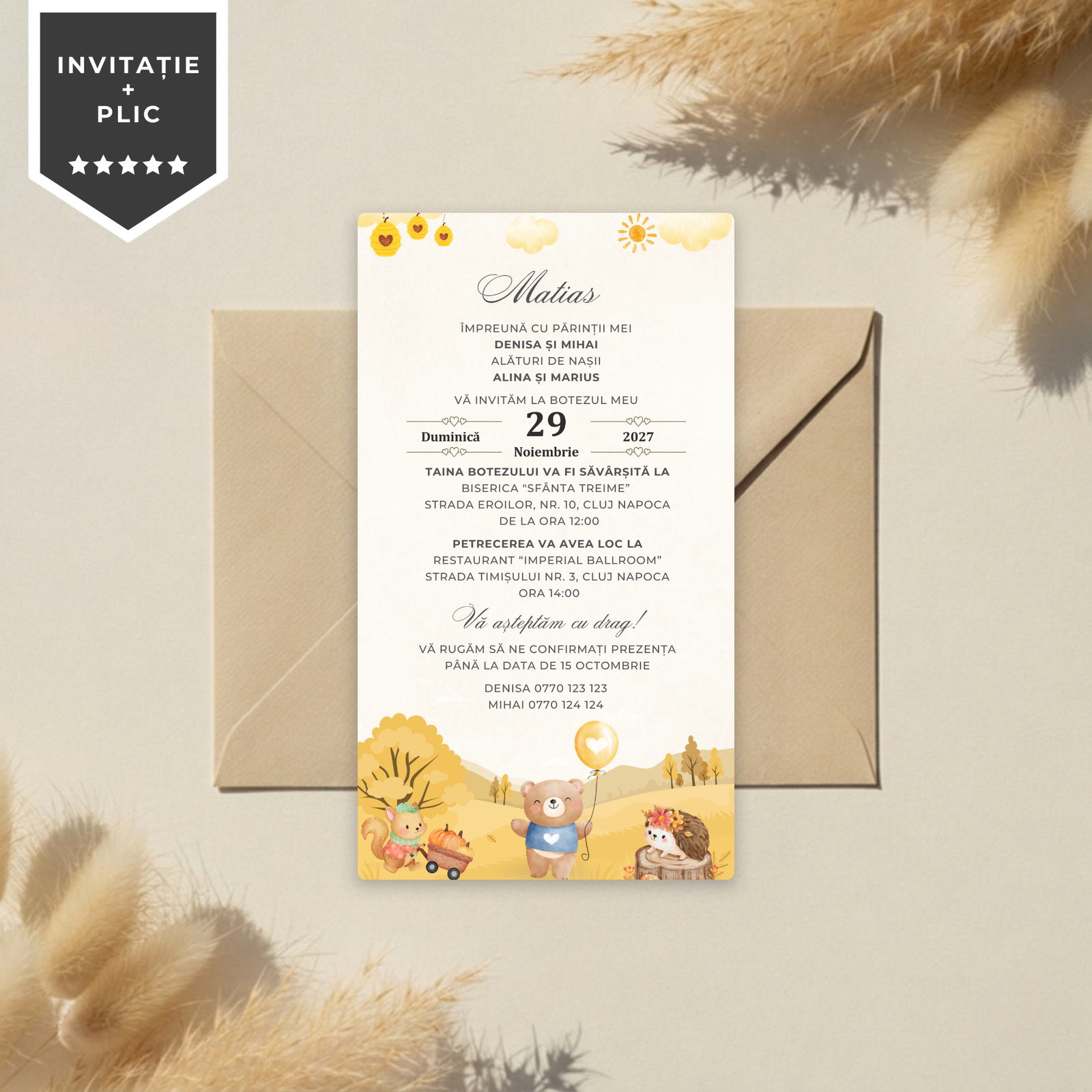 Invitatie Botez Happy Bear Friends, Format Digital-BalloonEvents.ro