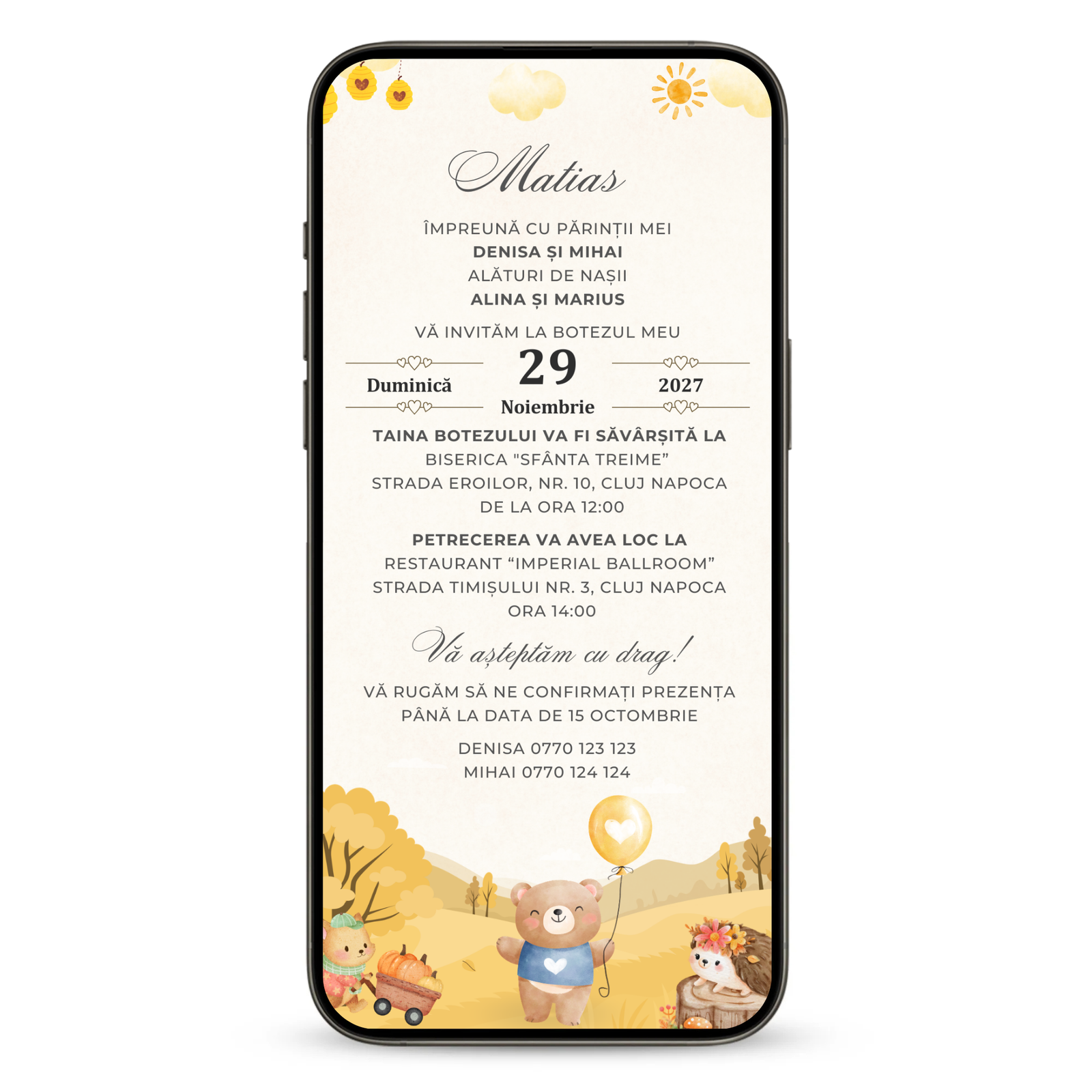 Invitatie Botez Happy Bear Friends, Format Digital-BalloonEvents.ro