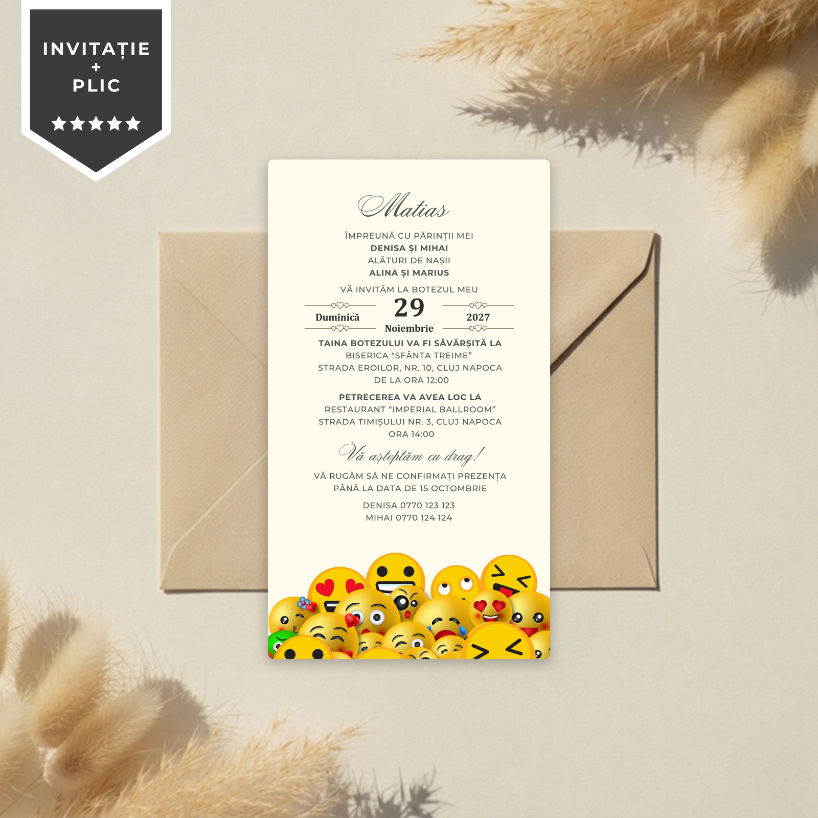 Invitatie Botez Happy Emojis, Format Digital-BalloonEvents.ro