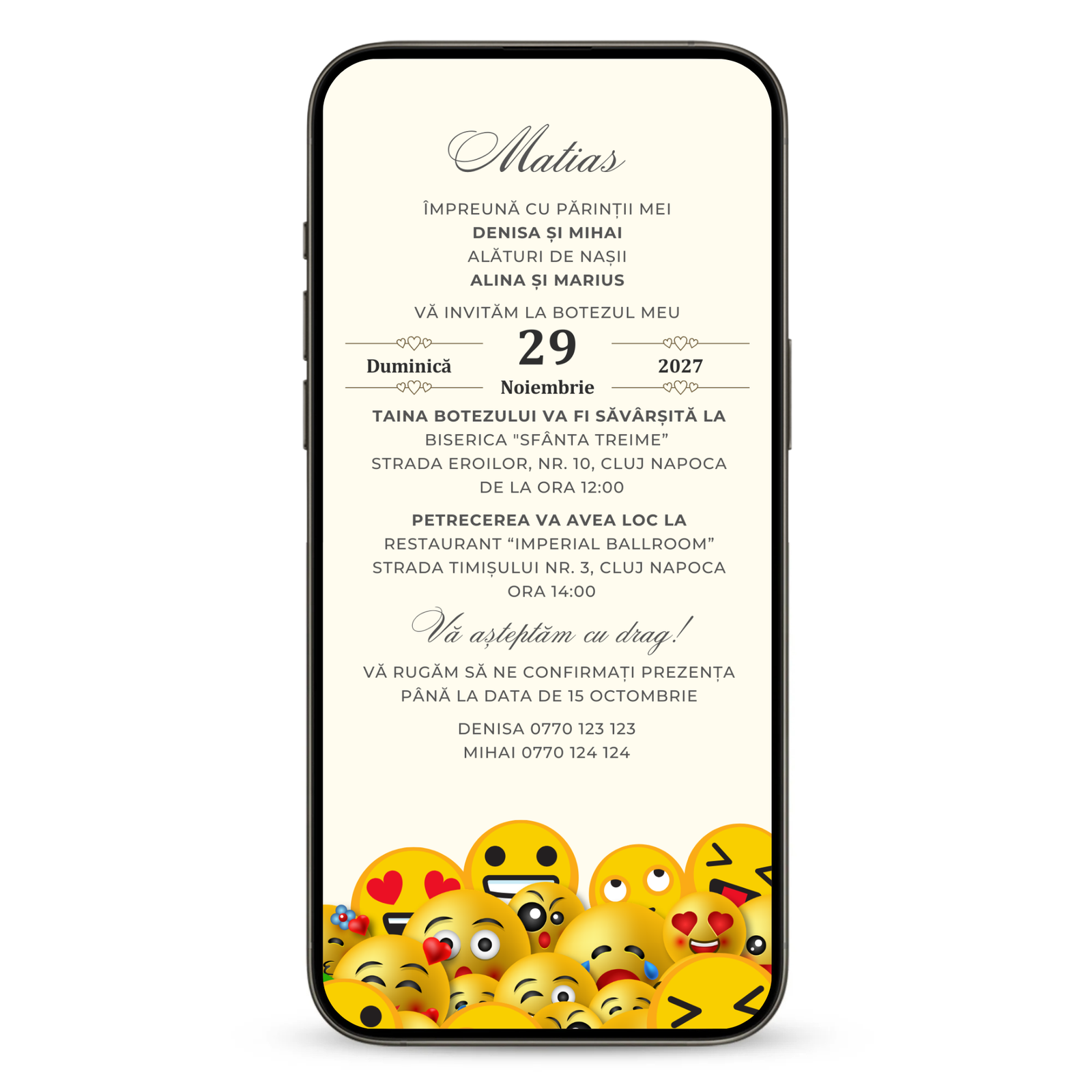 Invitatie Botez Happy Emojis, Format Digital-BalloonEvents.ro