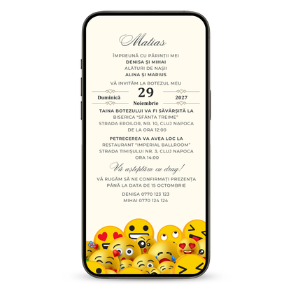 Invitatie Botez Happy Emojis, Format Digital-BalloonEvents.ro