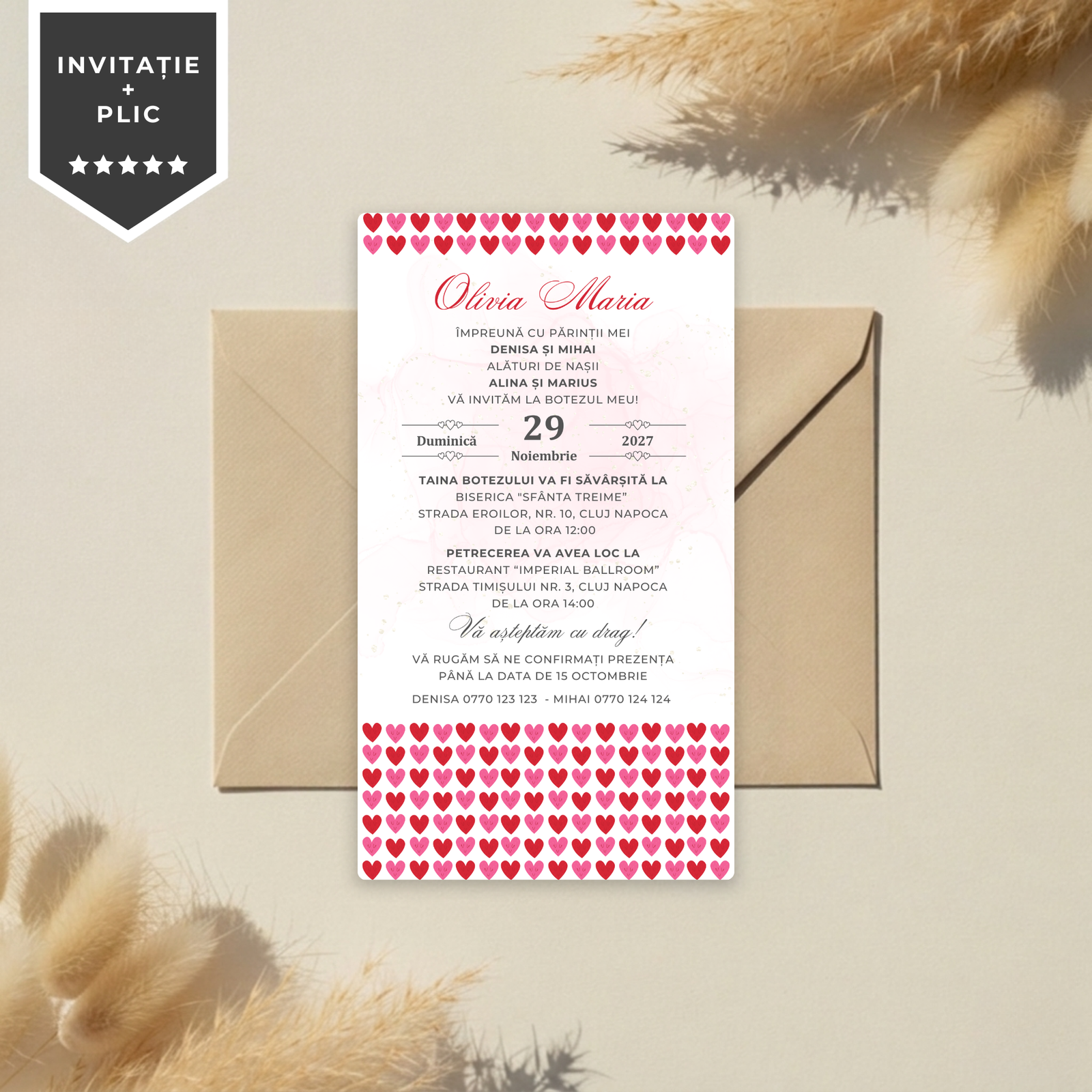 Invitatie Botez Hearts Harmony, Format Digital-BalloonEvents.ro