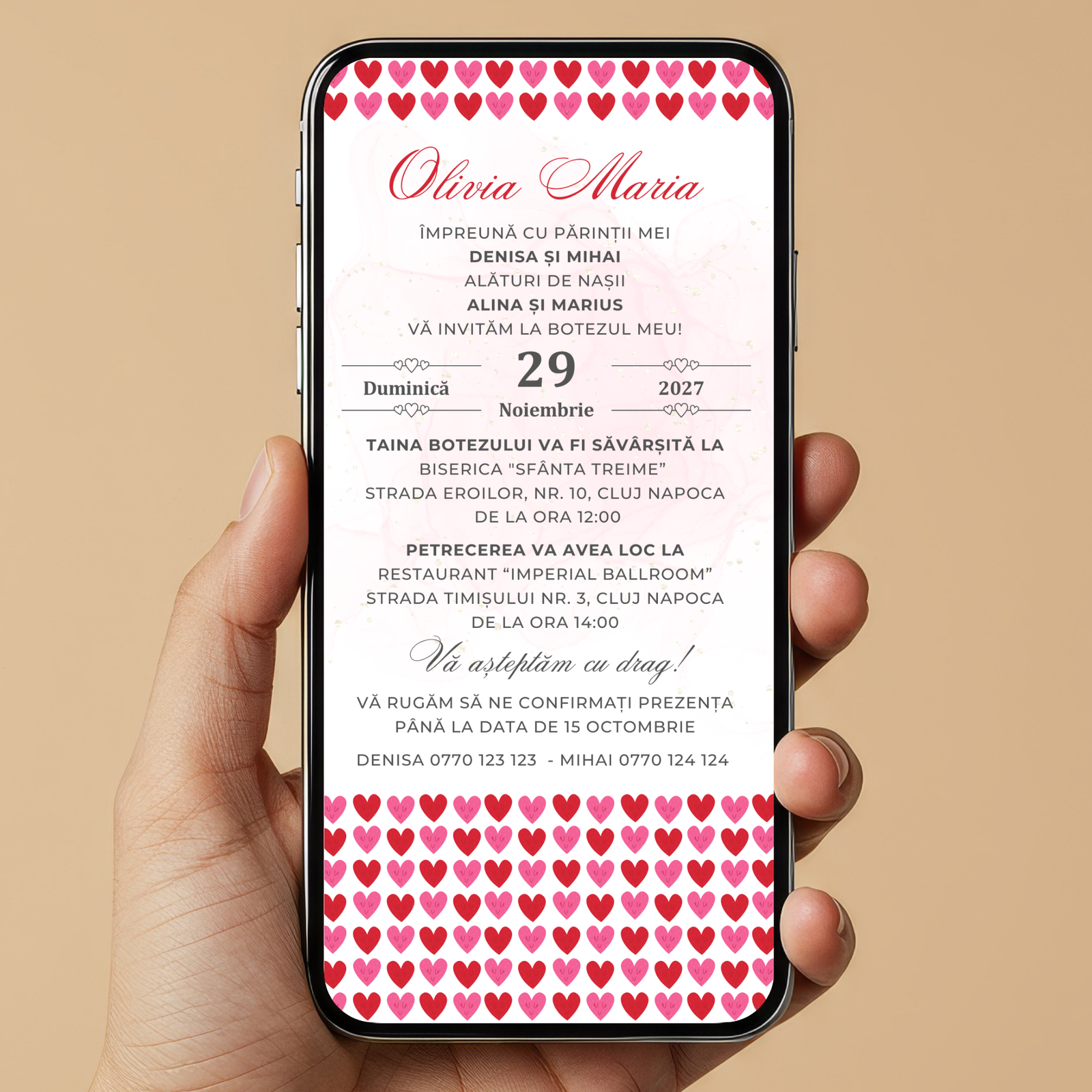 Invitatie Botez Hearts Harmony, Format Digital-BalloonEvents.ro