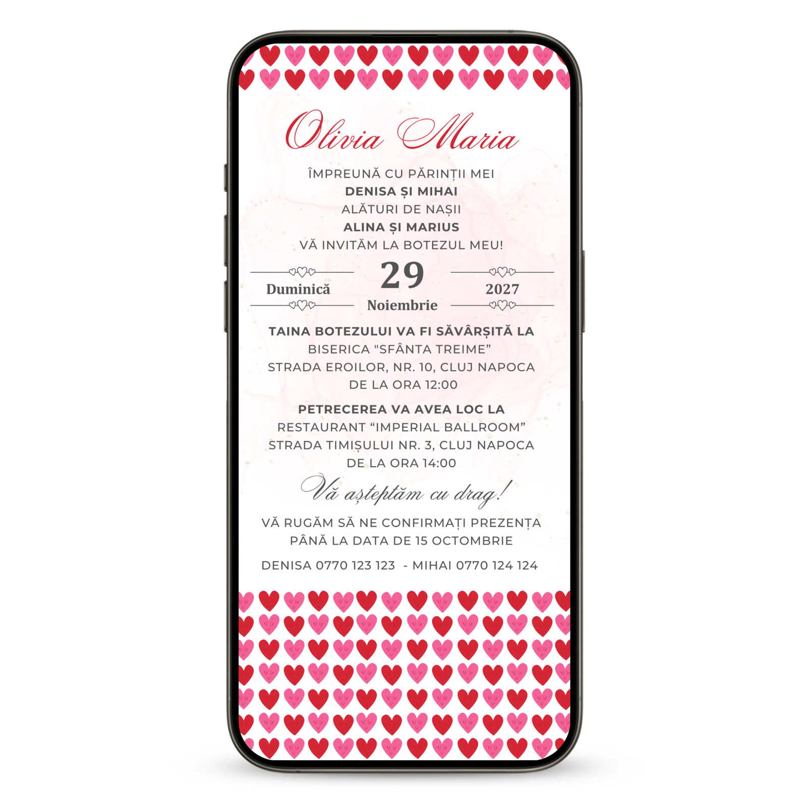 Invitatie Botez Hearts Harmony, Format Digital-BalloonEvents.ro