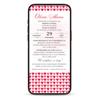 Invitatie Botez Hearts Harmony, Format Digital-BalloonEvents.ro