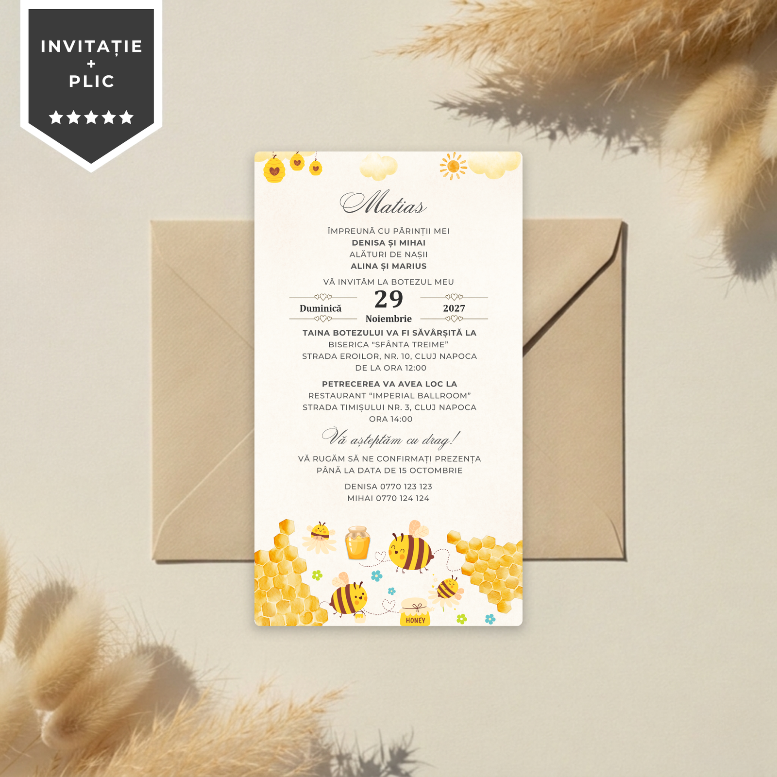 Invitatie Botez Honey Bee, Format Digital-BalloonEvents.ro