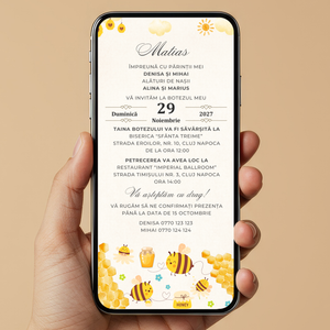 Invitatie Botez Honey Bee, Format Digital-BalloonEvents.ro