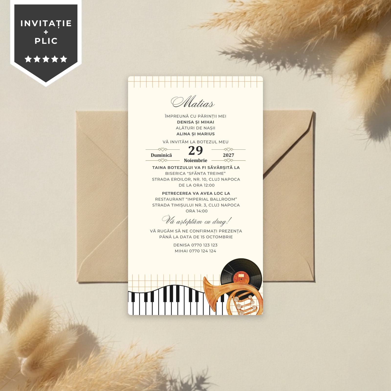 Invitatie Botez Jazz Retro, Format Digital-BalloonEvents.ro