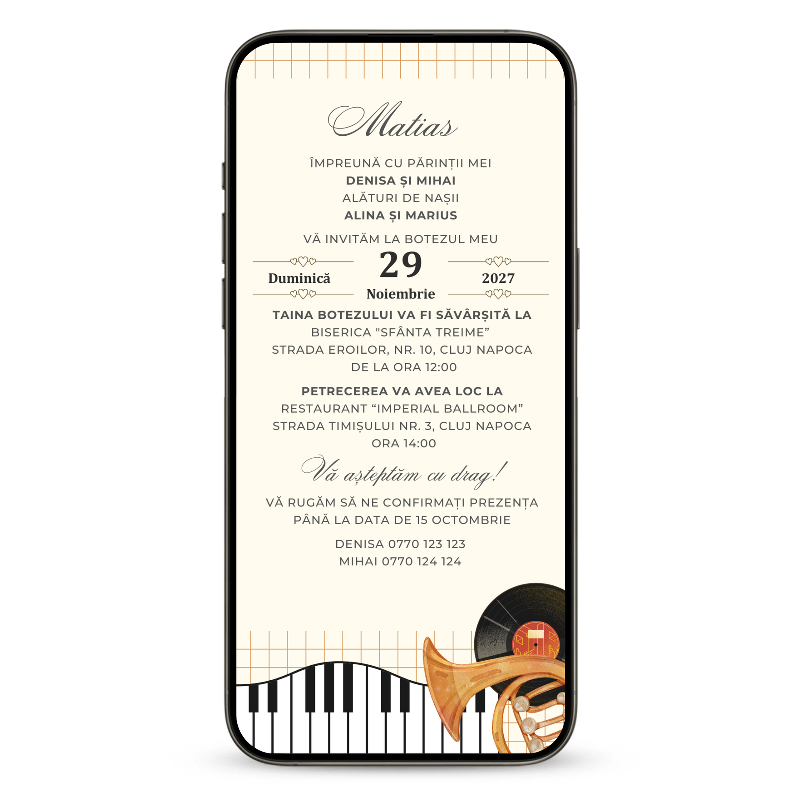 Invitatie Botez Jazz Retro, Format Digital-BalloonEvents.ro