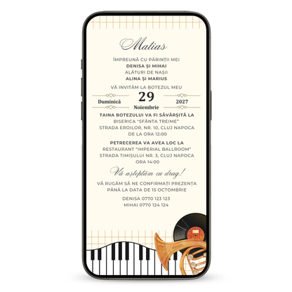 Invitatie Botez Jazz Retro, Format Digital-BalloonEvents.ro