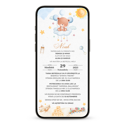 Invitatie Botez Jucarii, Format Digital-BalloonEvents.ro